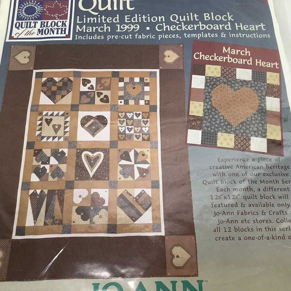 JoAnn Heartland Quilt Block  Checkerboard Month March‎ 1999 Heart Sealed new